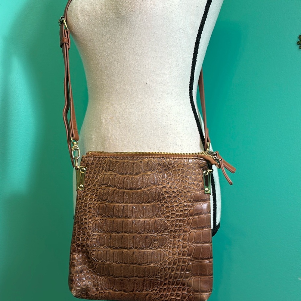 Brown Faux Crocodile print snakeskin shoulder bag